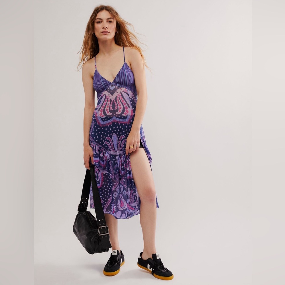 Free People Swept Away Maxi Top in Midnight Combo size Large NWT